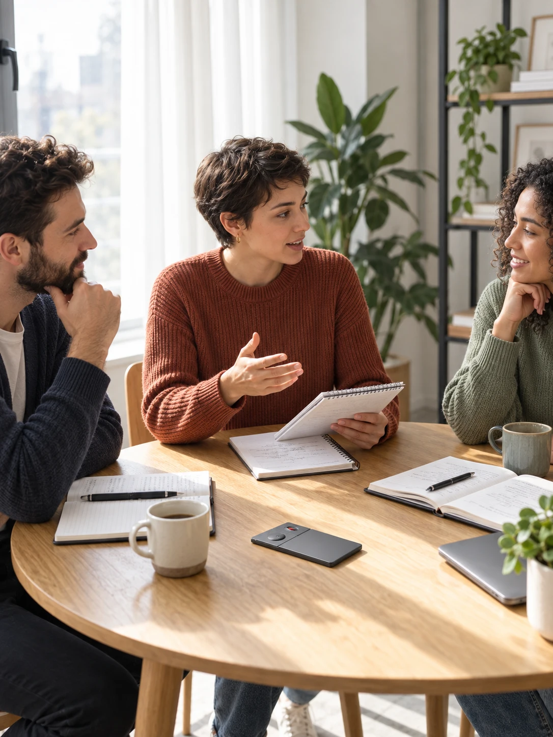 Colleagues in a meeting with the AI Voice Recorder on the table — generated lifestyle concept